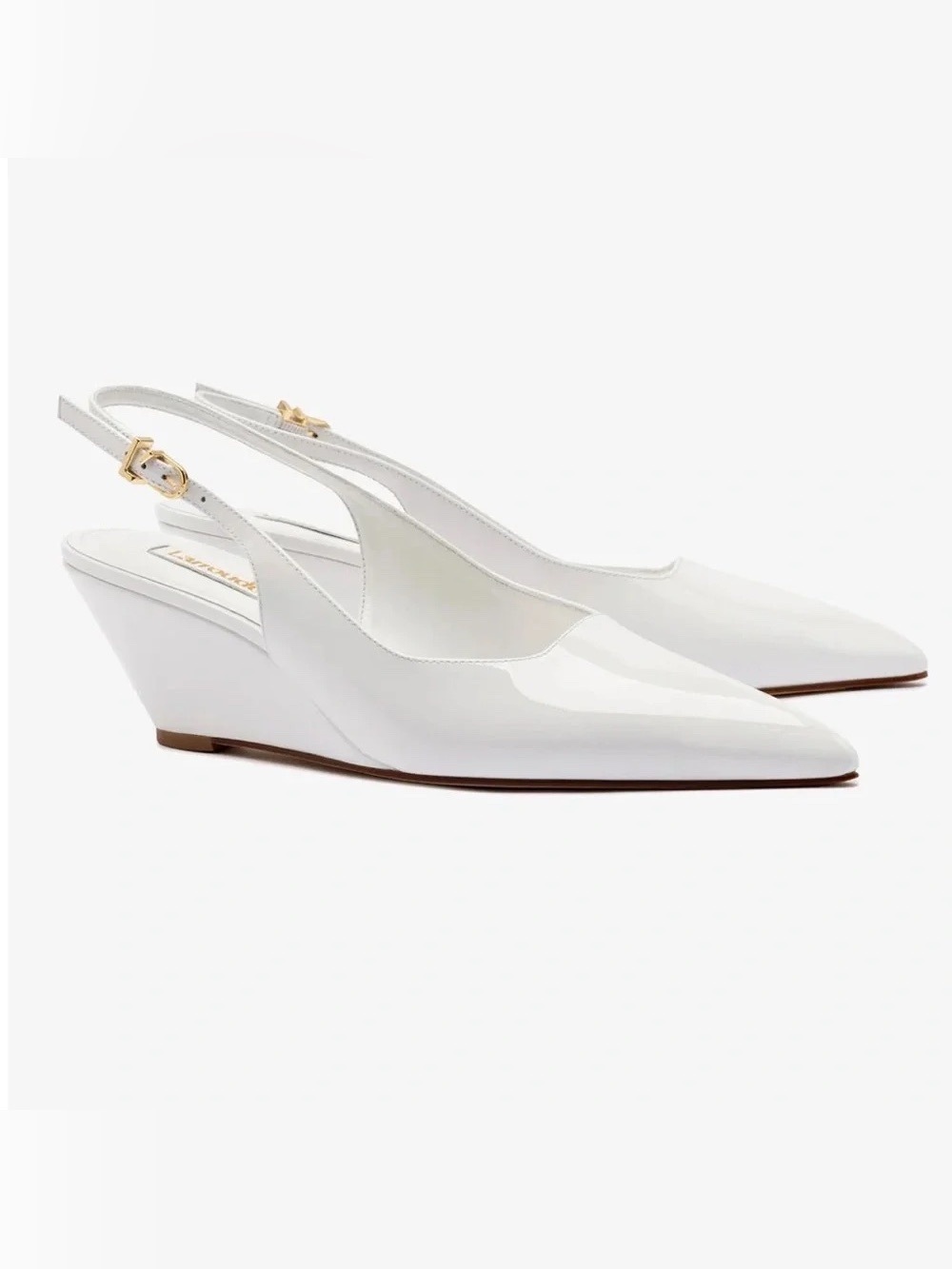 Larroude Womens Patent Leather Pointed Toe Slingbacks Wedges White | Size US 10